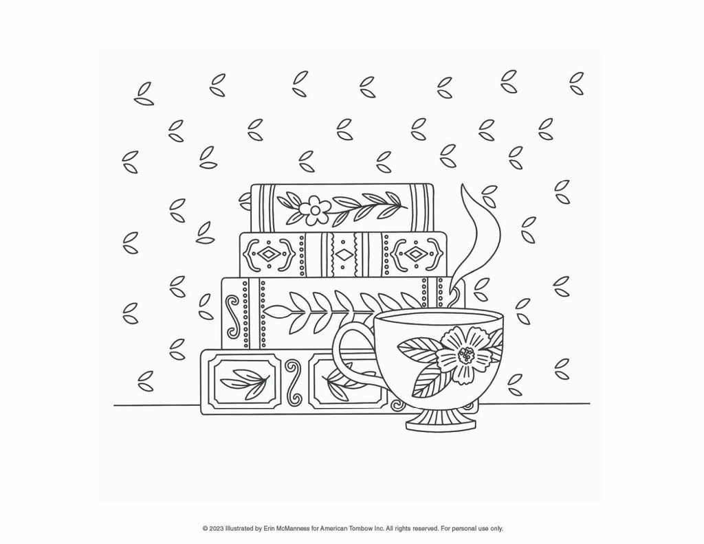 Books and Tea Coloring Page