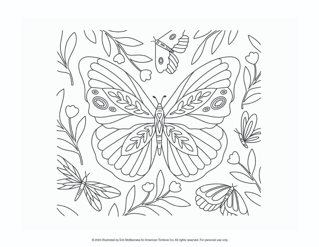 Botanical Butterfly Coloring Page