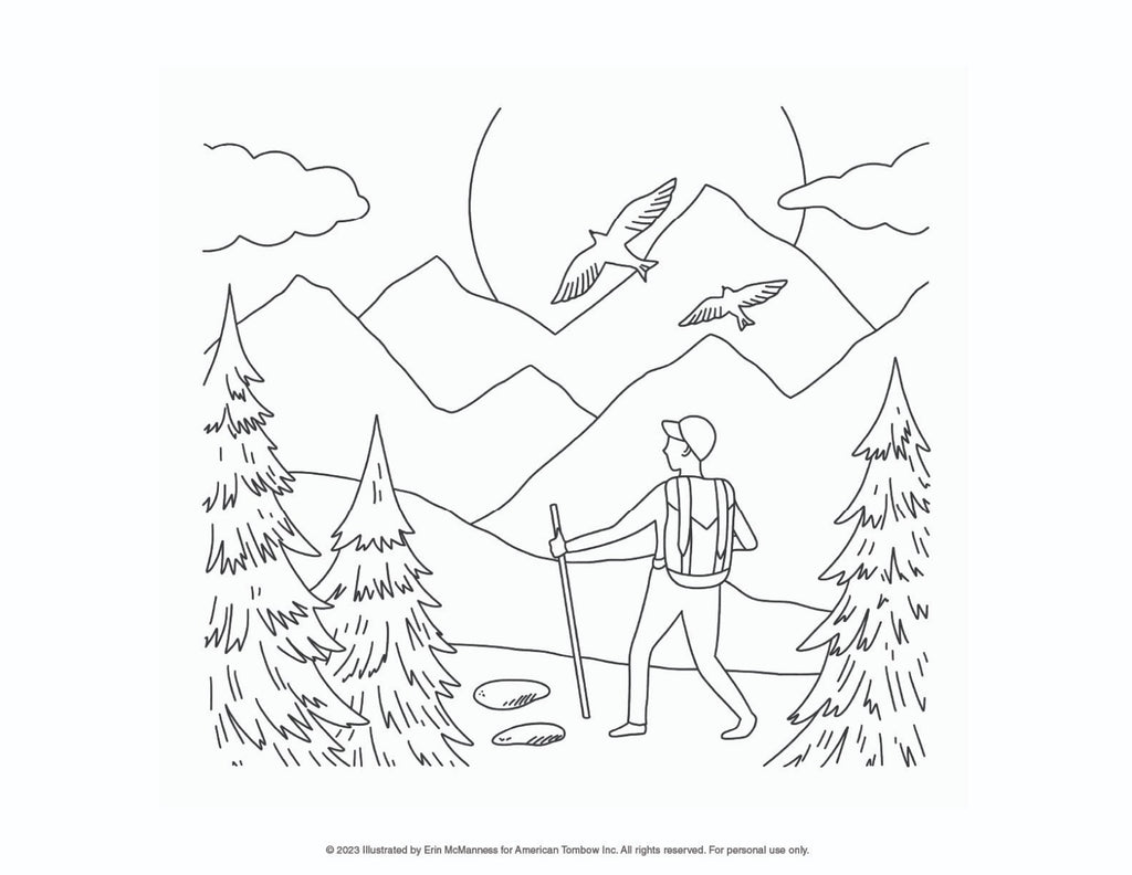 Mountain Hiking Coloring Page