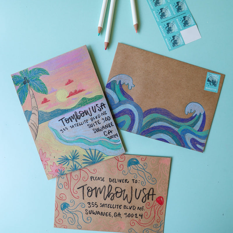 Summer Envelope Art using Irojiten Colored Pencils