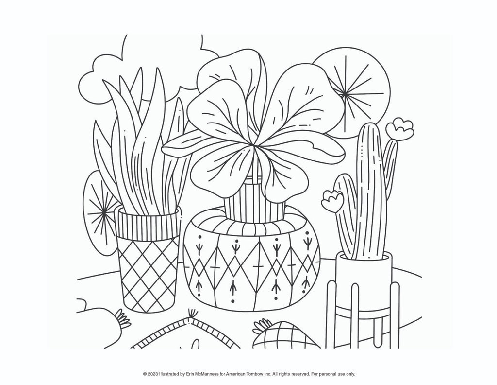 Boho Potted Plants Coloring Page