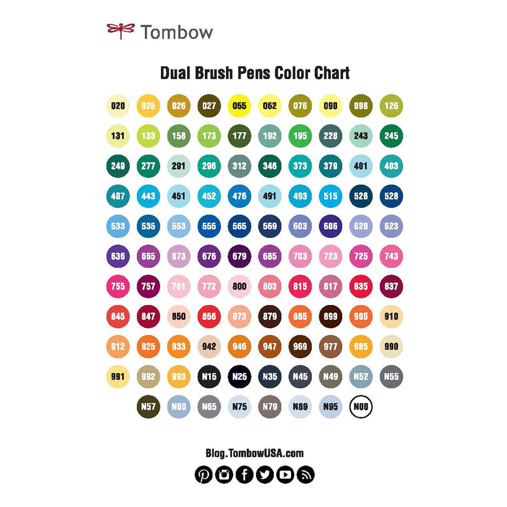 Color chart for Tombow dual brush pens with various colors.