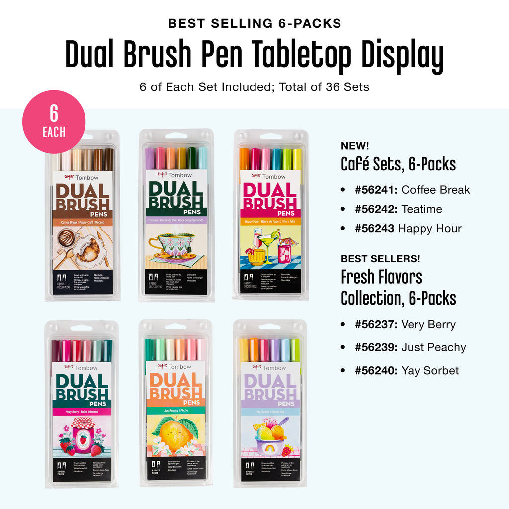 Dual Brush Pen Tabletop Display, 6-Pack Sets