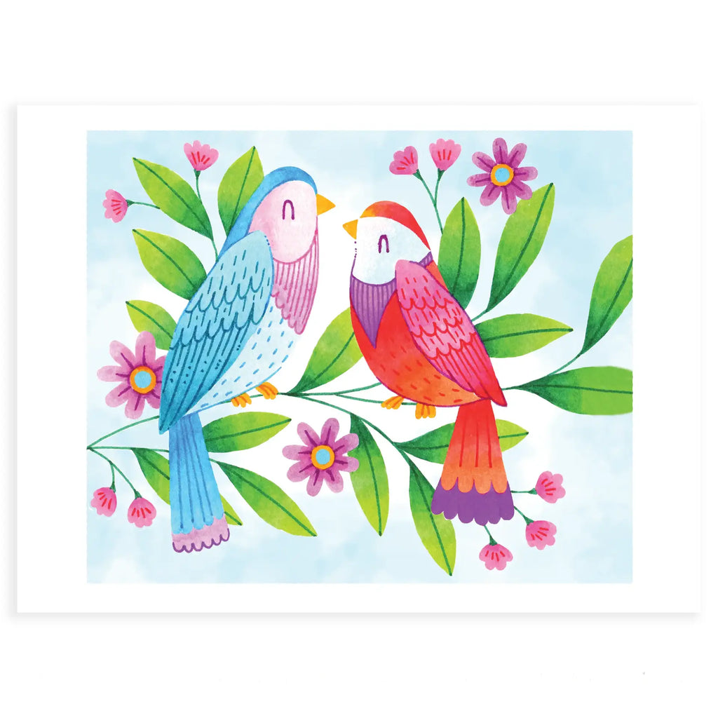 Birds and Flowers Coloring Page