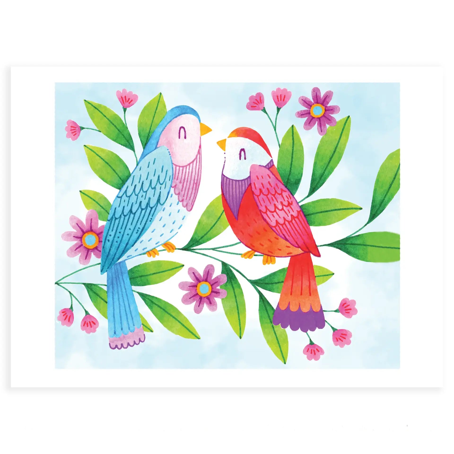 Birds and Flowers Coloring Page
