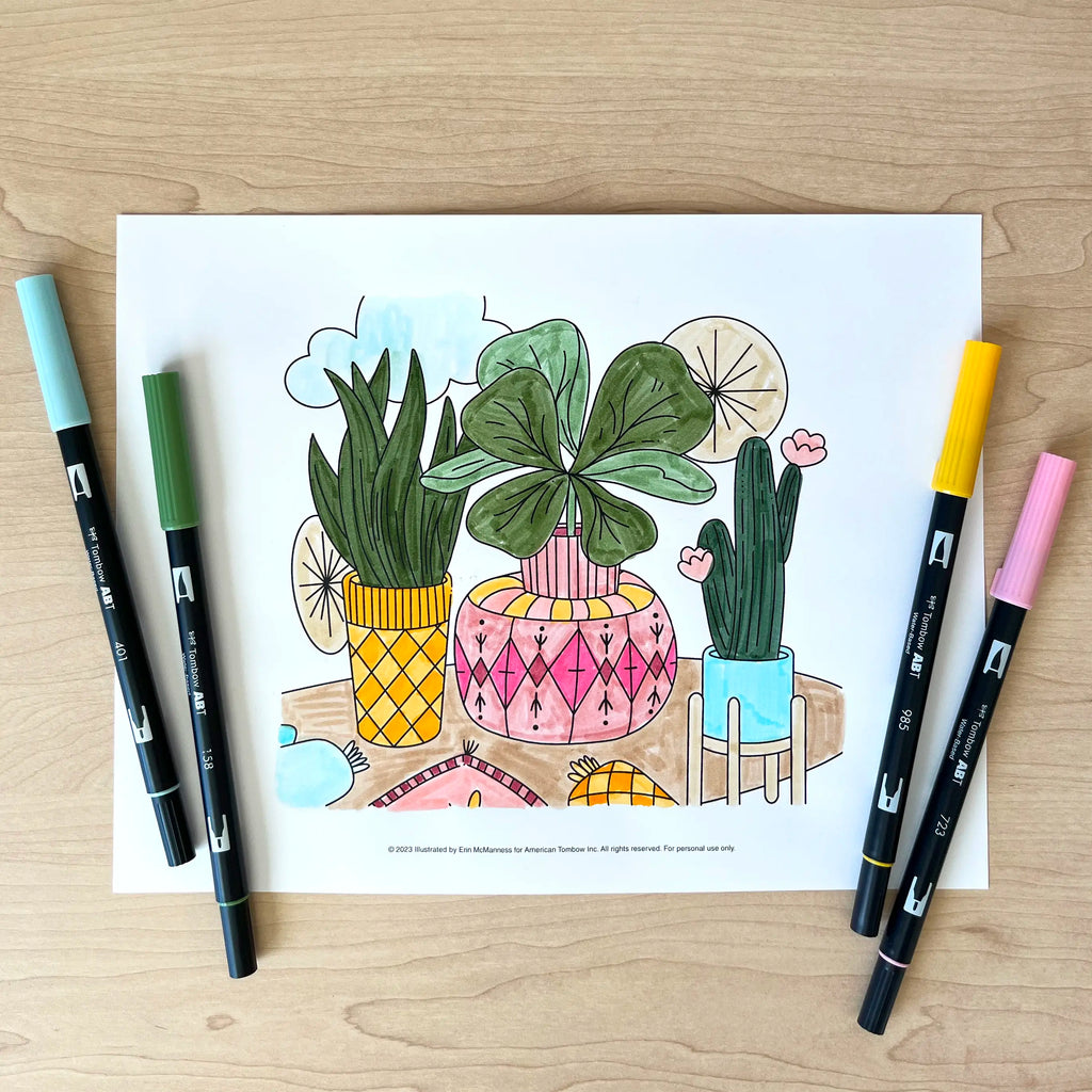 Boho Potted Plants Coloring Page