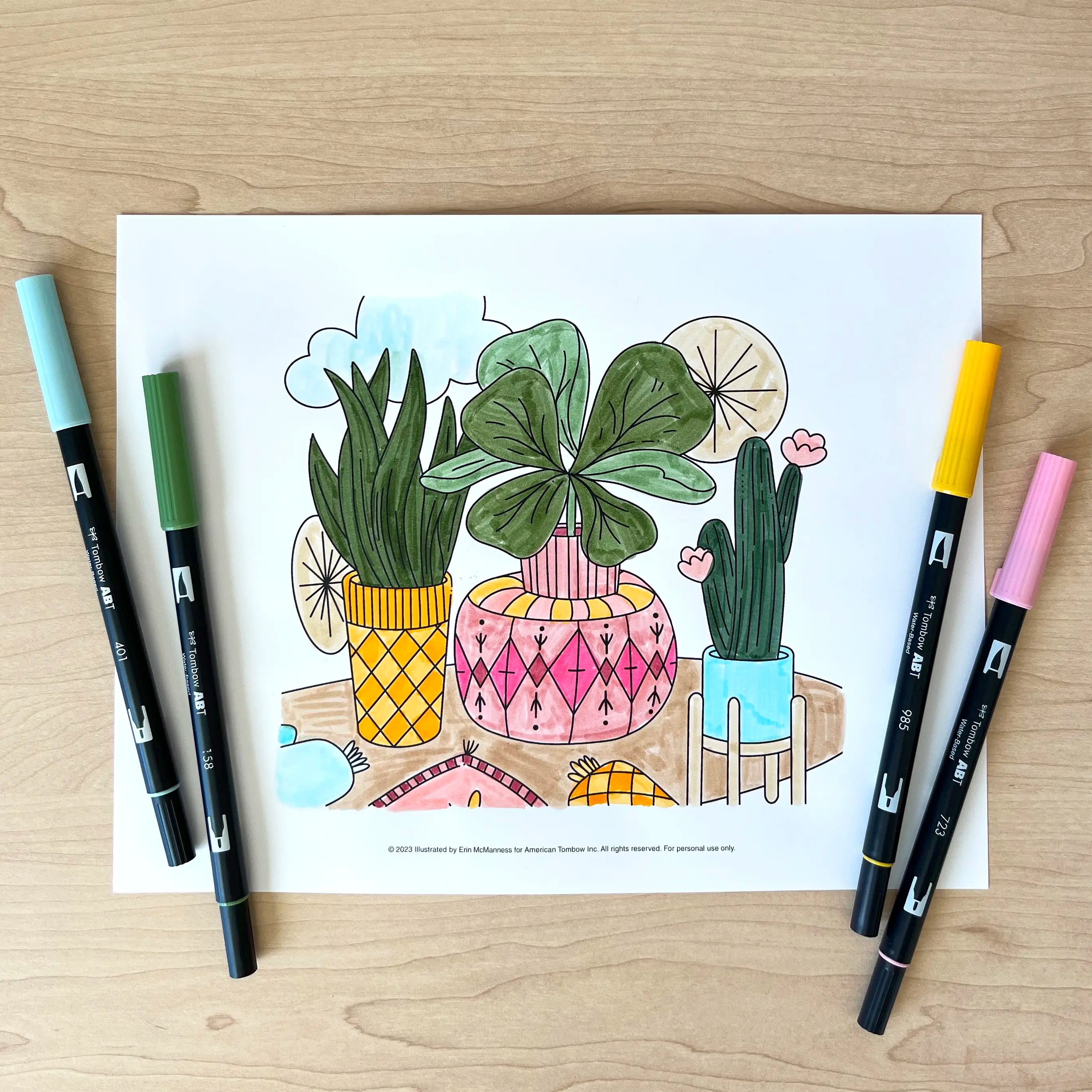 Boho Potted Plants Coloring Page
