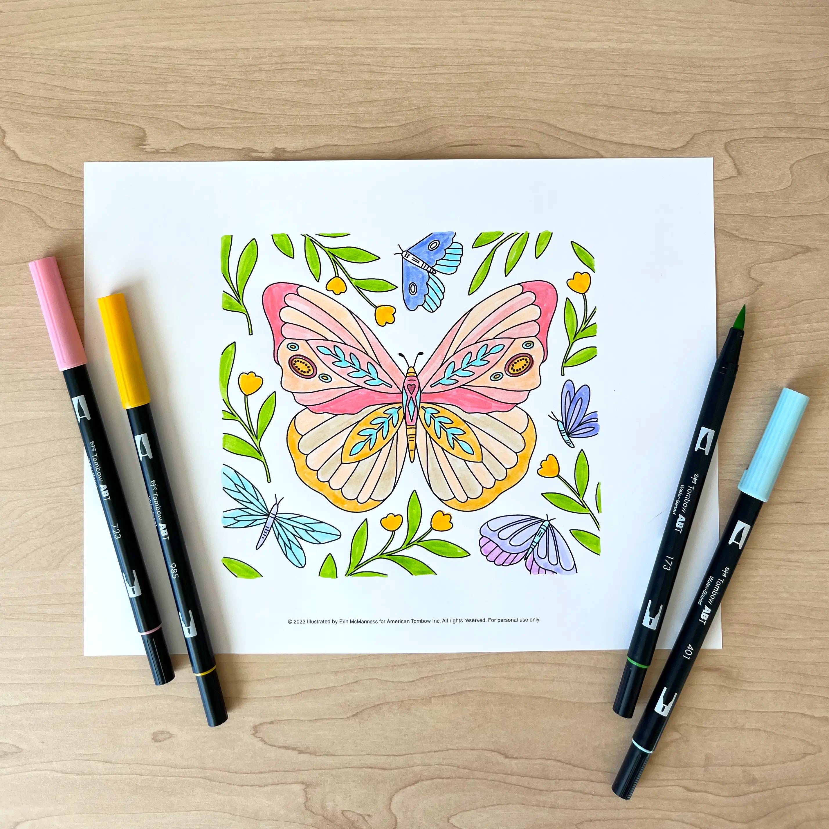 Botanical Butterfly Coloring Page
