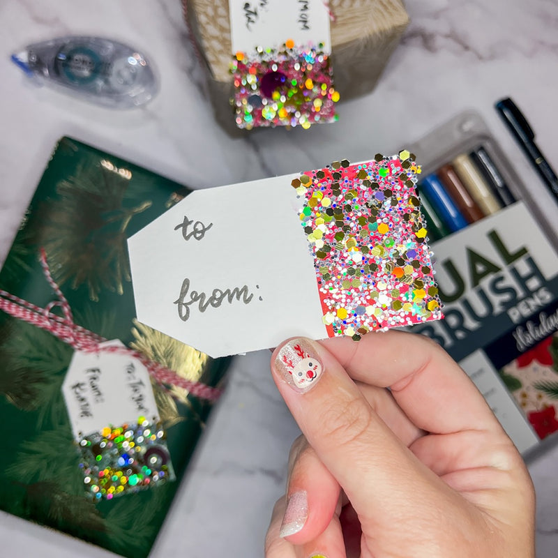 DIY Glitter Gift Tags Using Tombow Adhesives