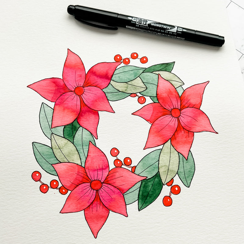 Paint a Watercolor Wreath with Markers