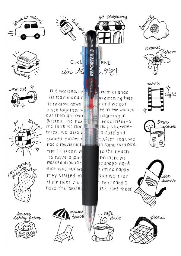 Reporter 3-Color Ballpoint Pen, Black Ink Refill