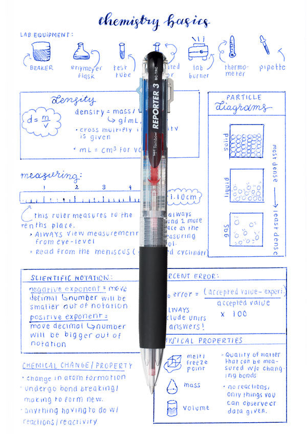 Reporter 3-Color Ballpoint Pen, Blue Ink Refill