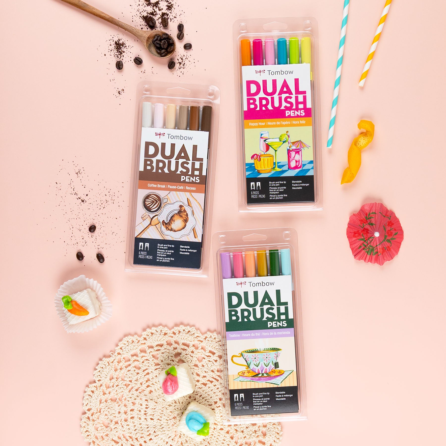 Dual Brush Pen Tabletop Display, 6-Pack Sets