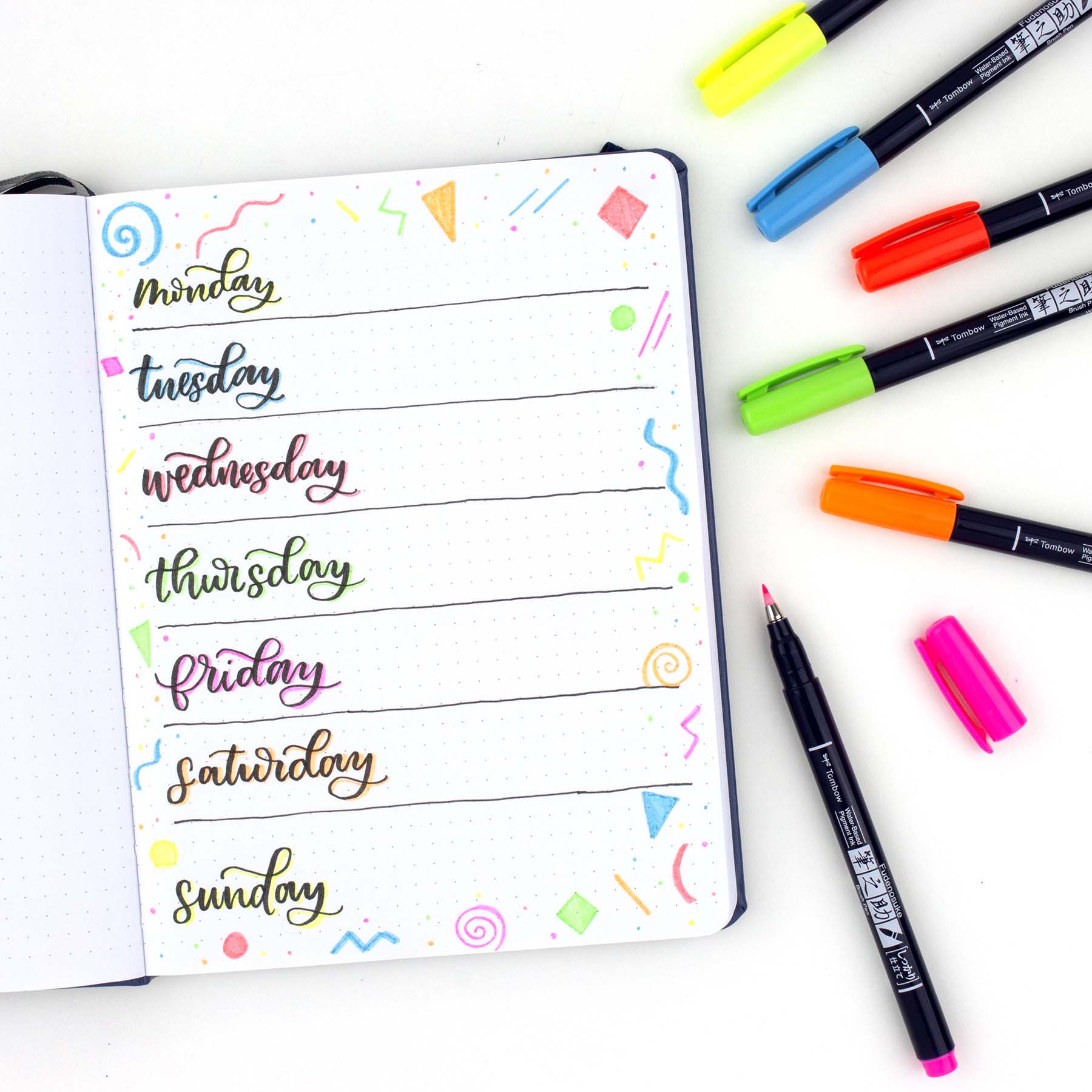 Fudenosuke Lettering Practice Worksheets: Days