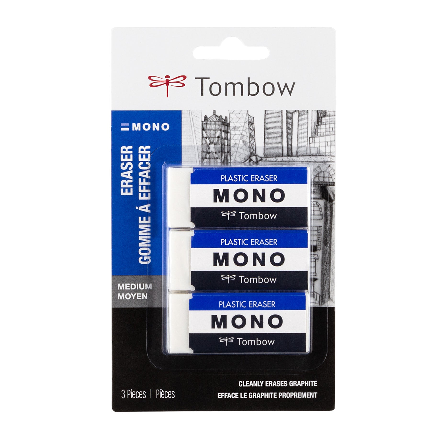 MONO Eraser, White, Medium, 3 Pack