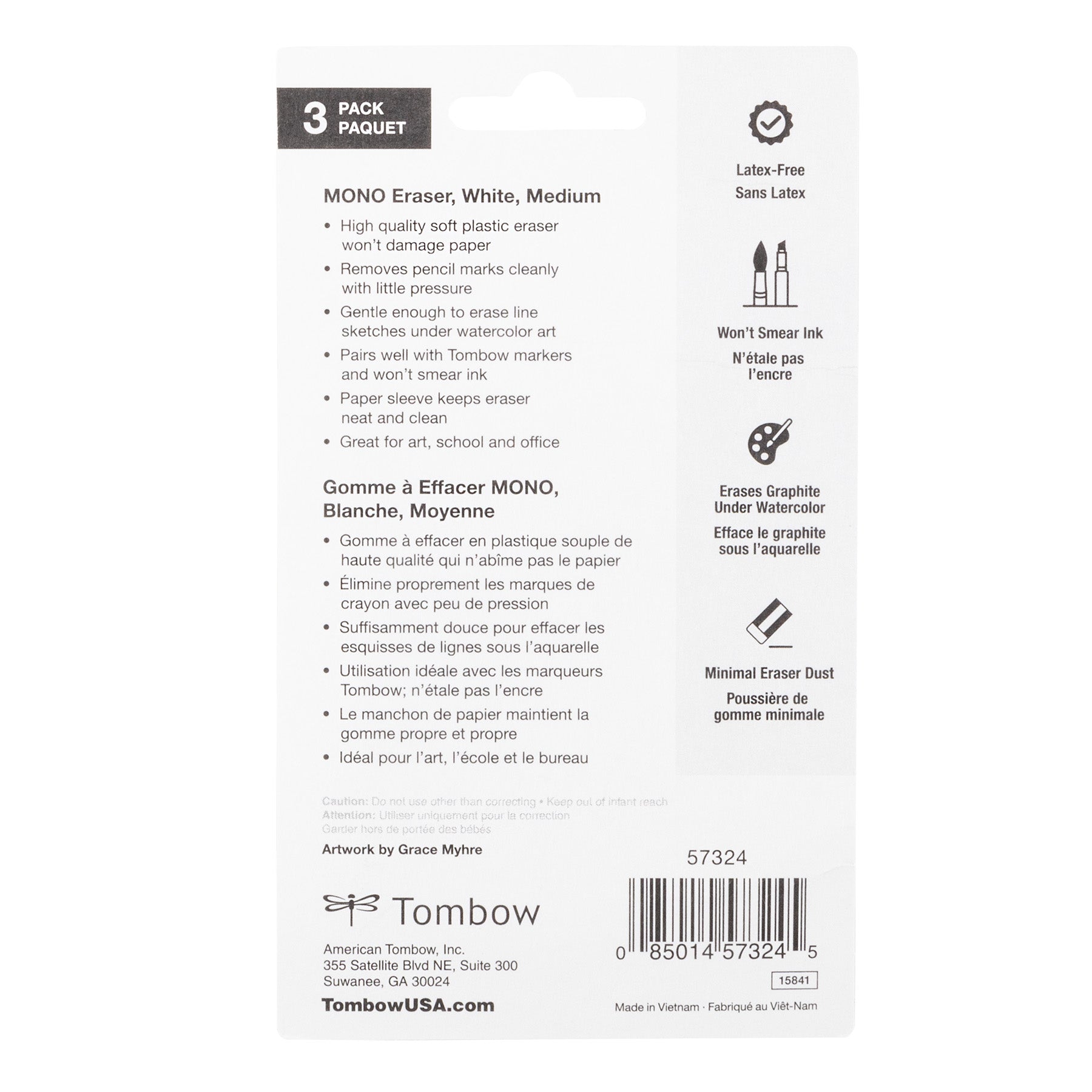MONO Eraser, White, Medium, 3 Pack