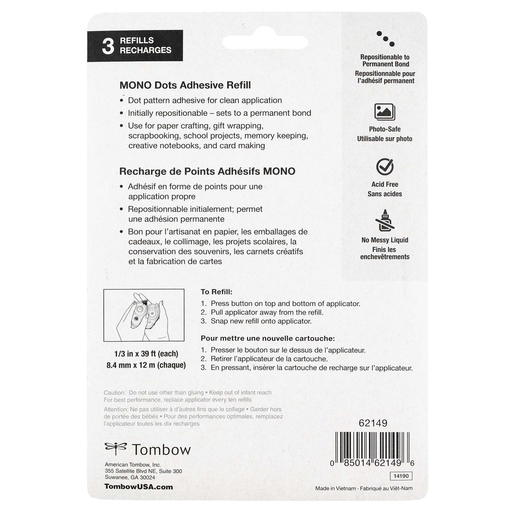 Refill, MONO Adhesive Dots, 3 Pack