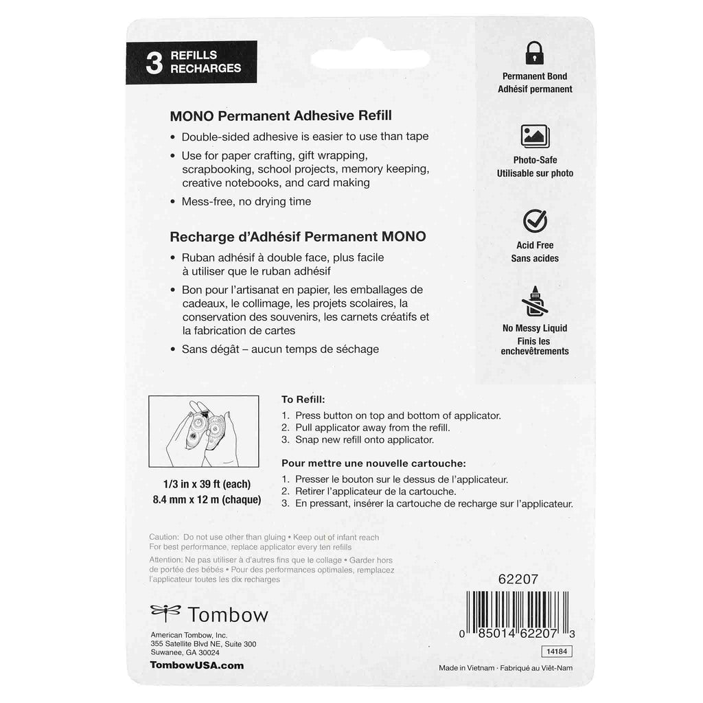 Refill, MONO Adhesive Permanent, 3 Pack