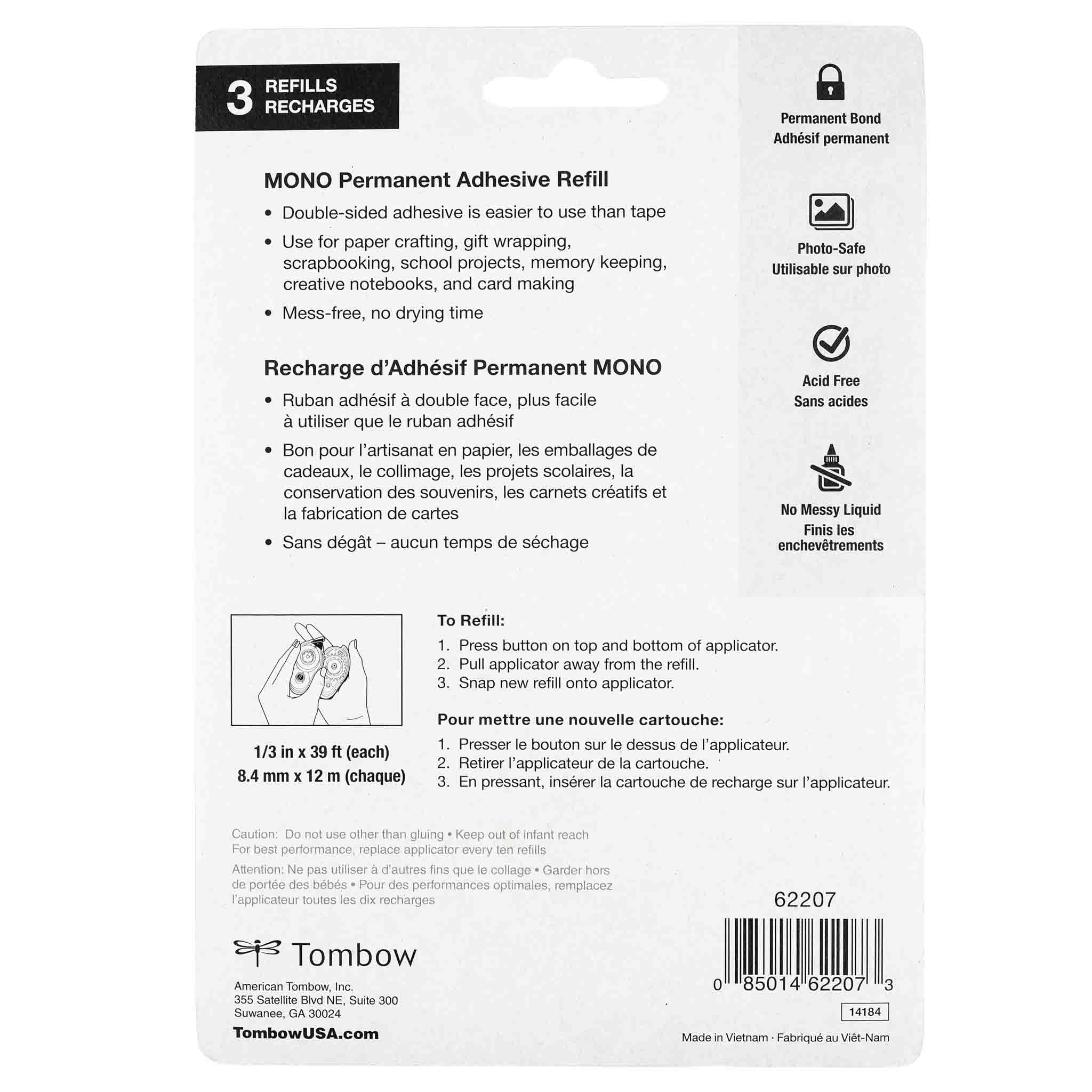 Refill, MONO Adhesive Permanent, 3 Pack