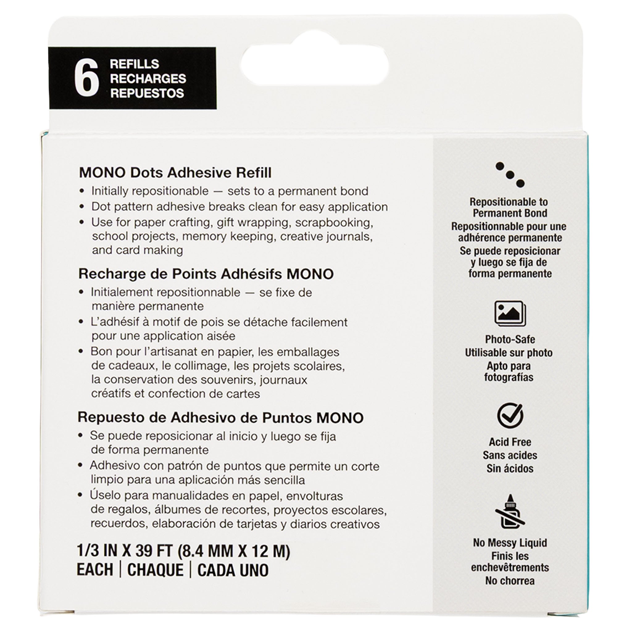 Refill, MONO Adhesive Dots, 6 Pack