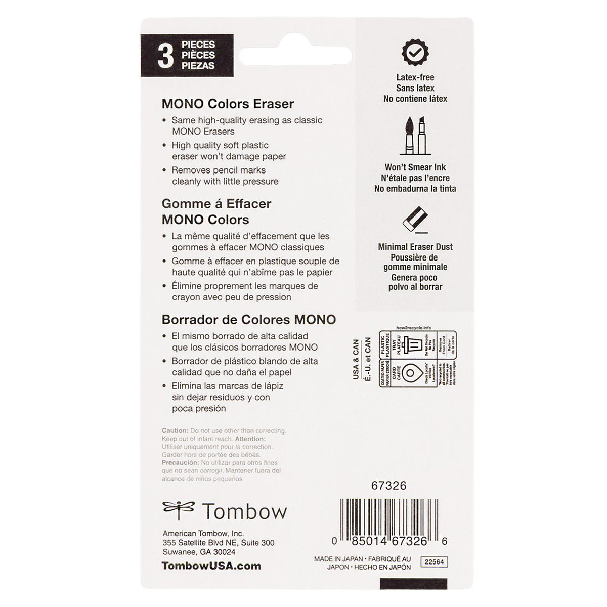 MONO Colors Eraser, 3pk