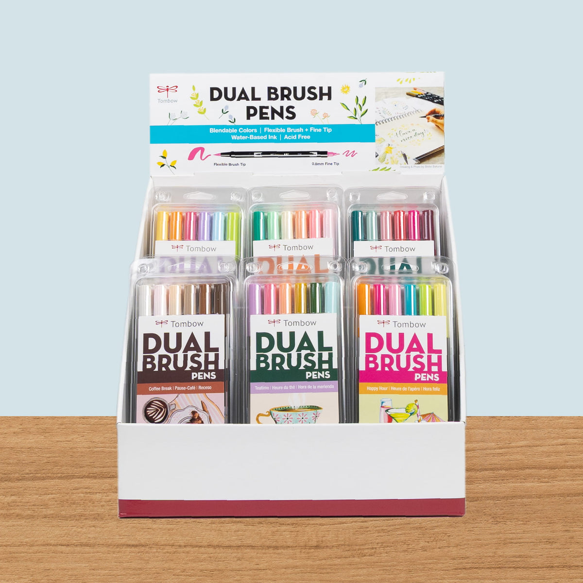 Dual Brush Pen Tabletop Display, 6-Pack Sets