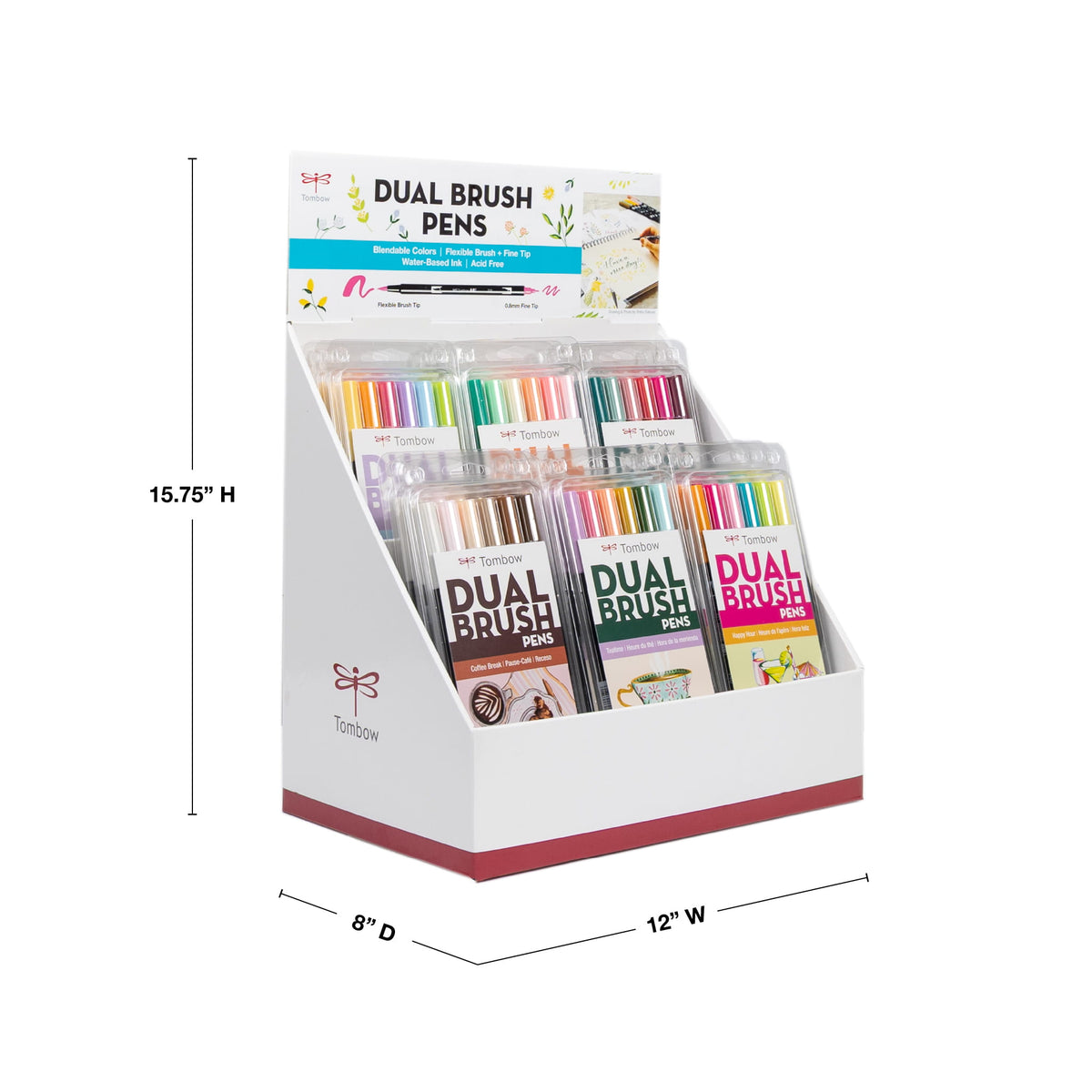 Dual Brush Pen Tabletop Display, 6-Pack Sets