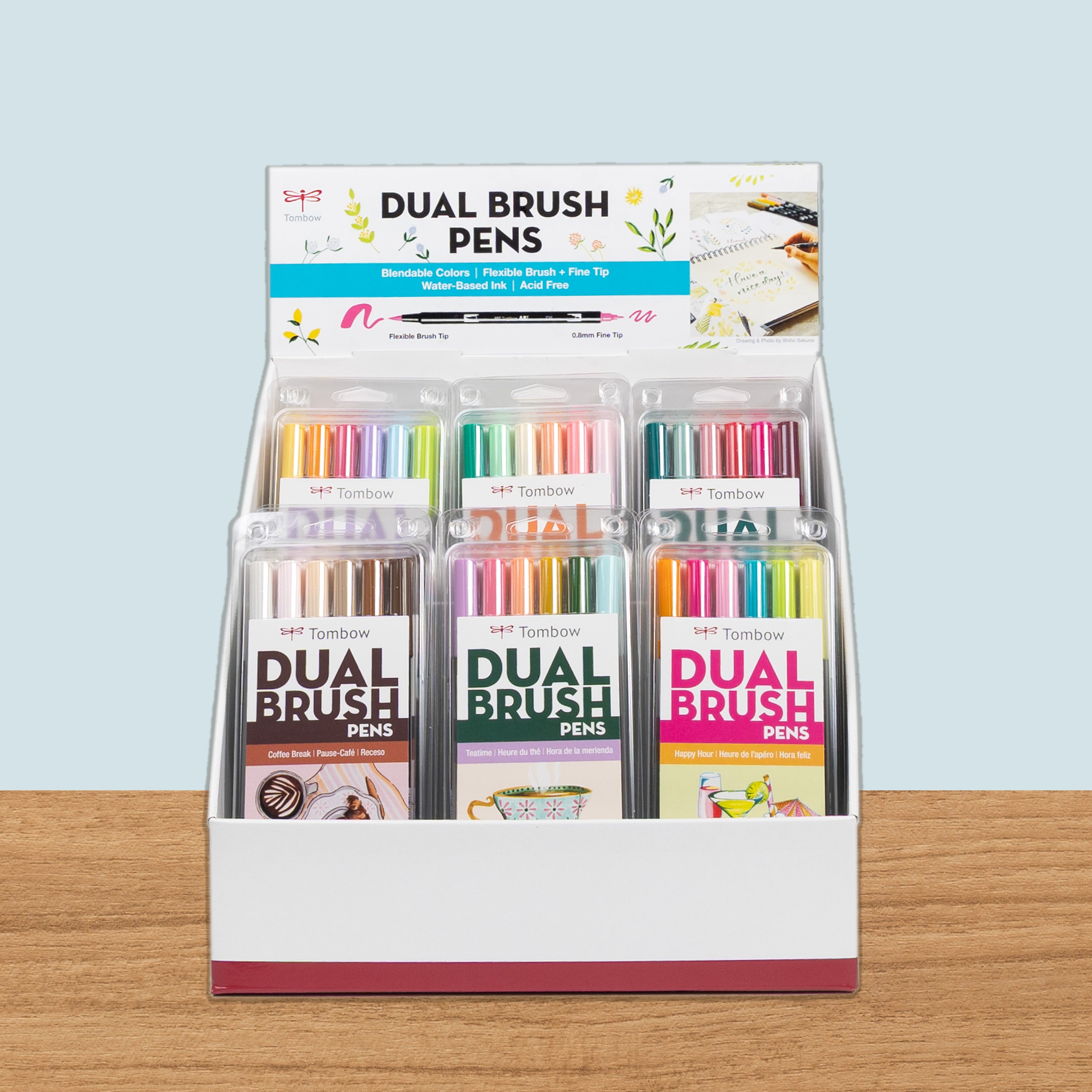 Dual Brush Pen Tabletop Display, 6-Pack Sets
