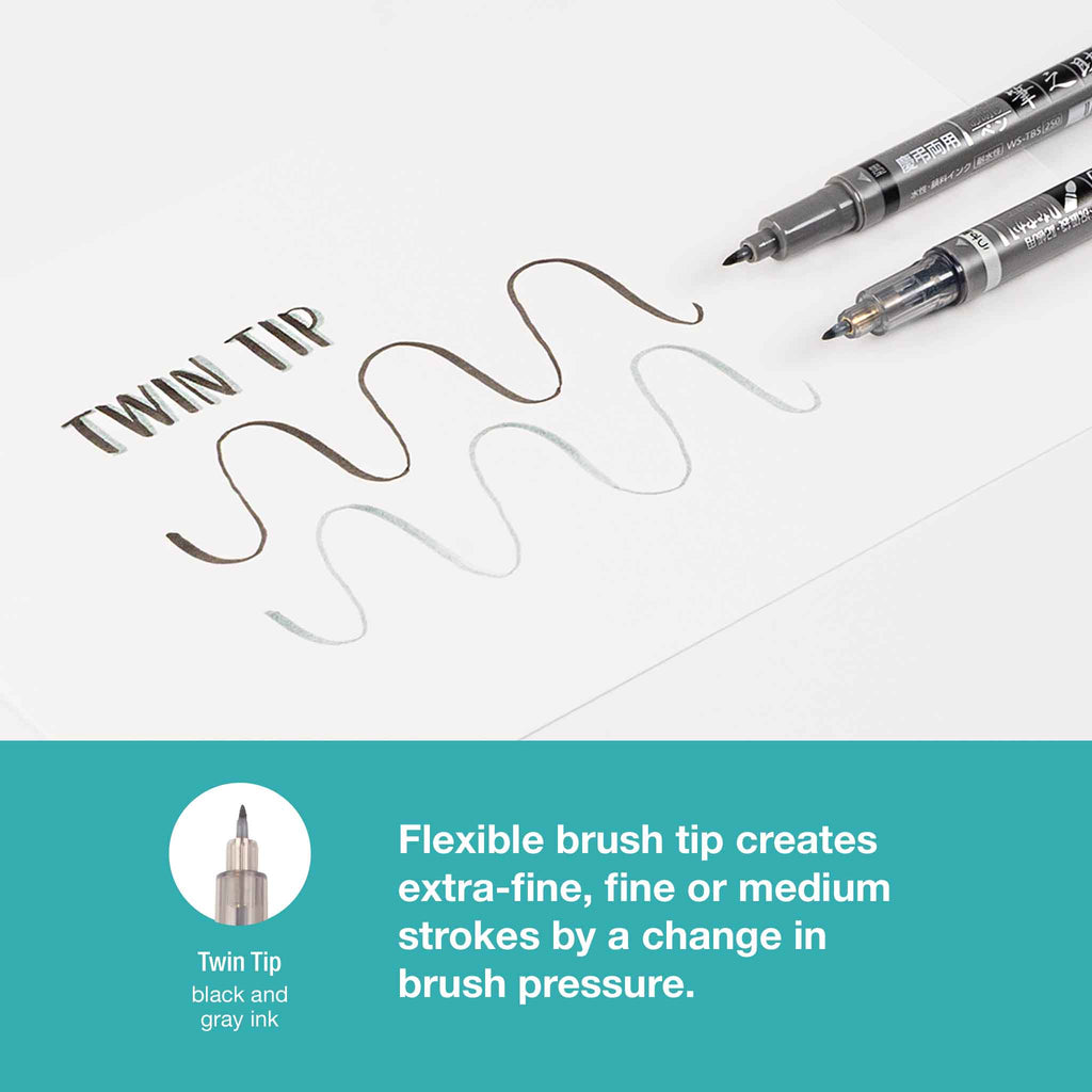 Fudenosuke Brush Pen, Twin Tip, Black/Gray
