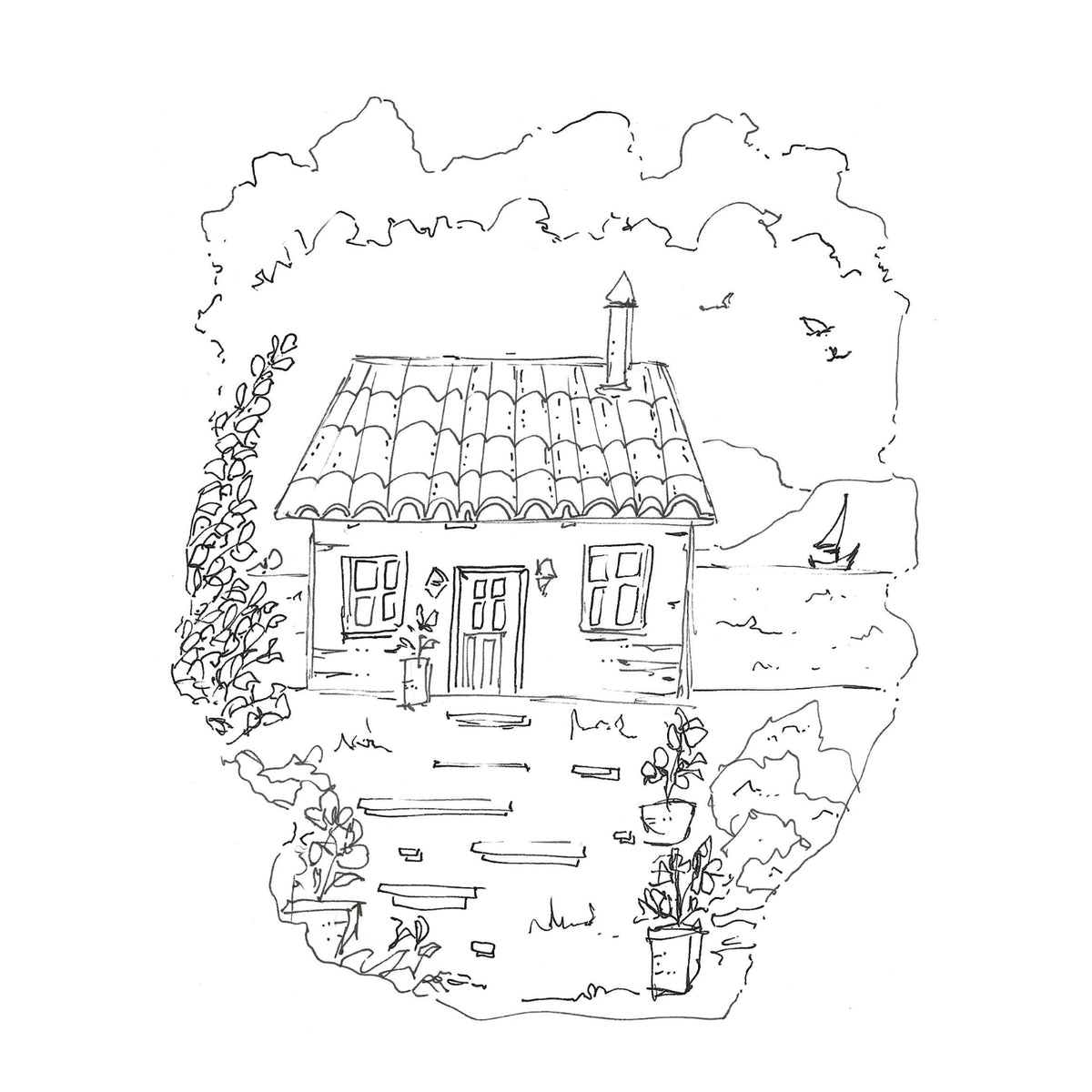 Coastal Cottage Coloring Page