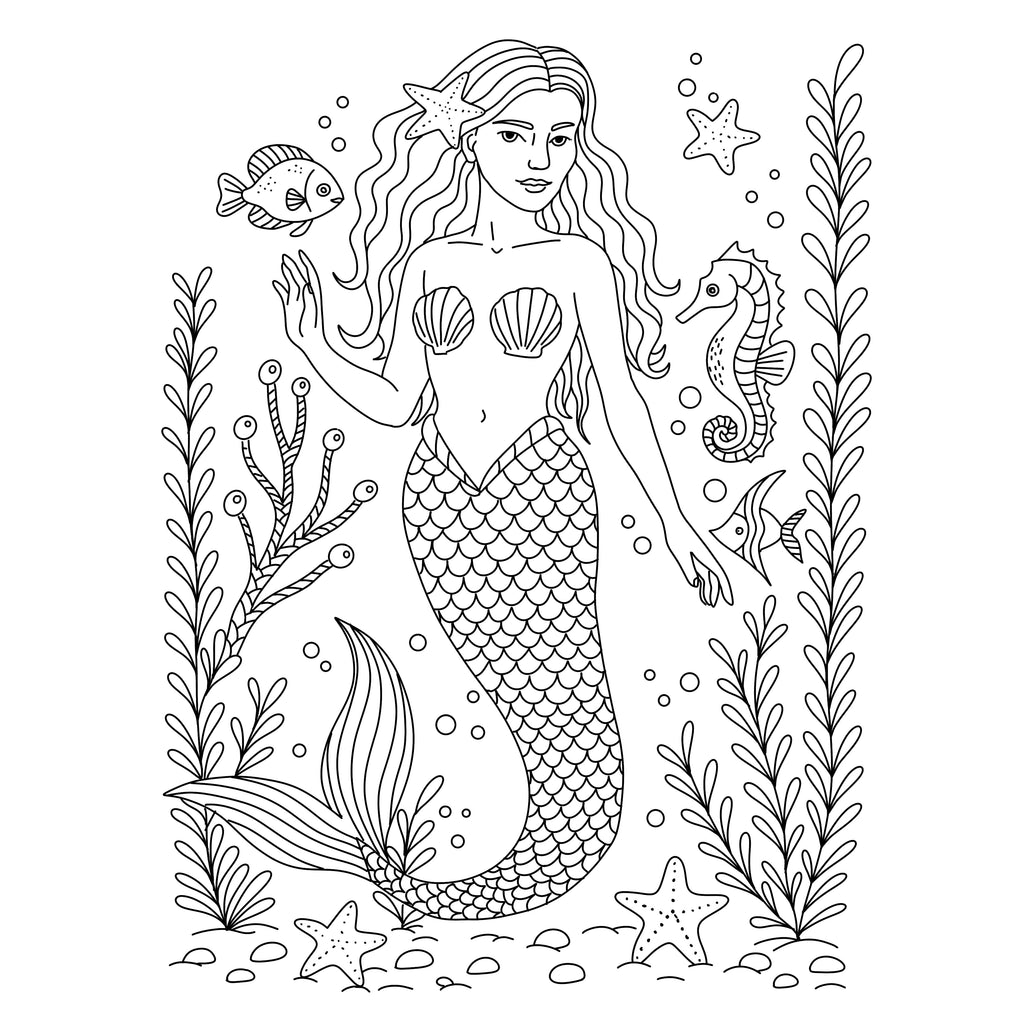 Mermaid Underwater Coloring Page