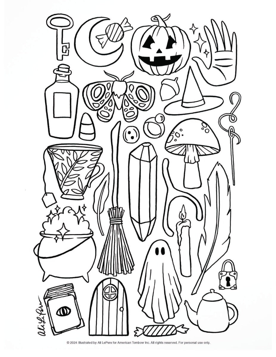 Halloween Icons Coloring Page