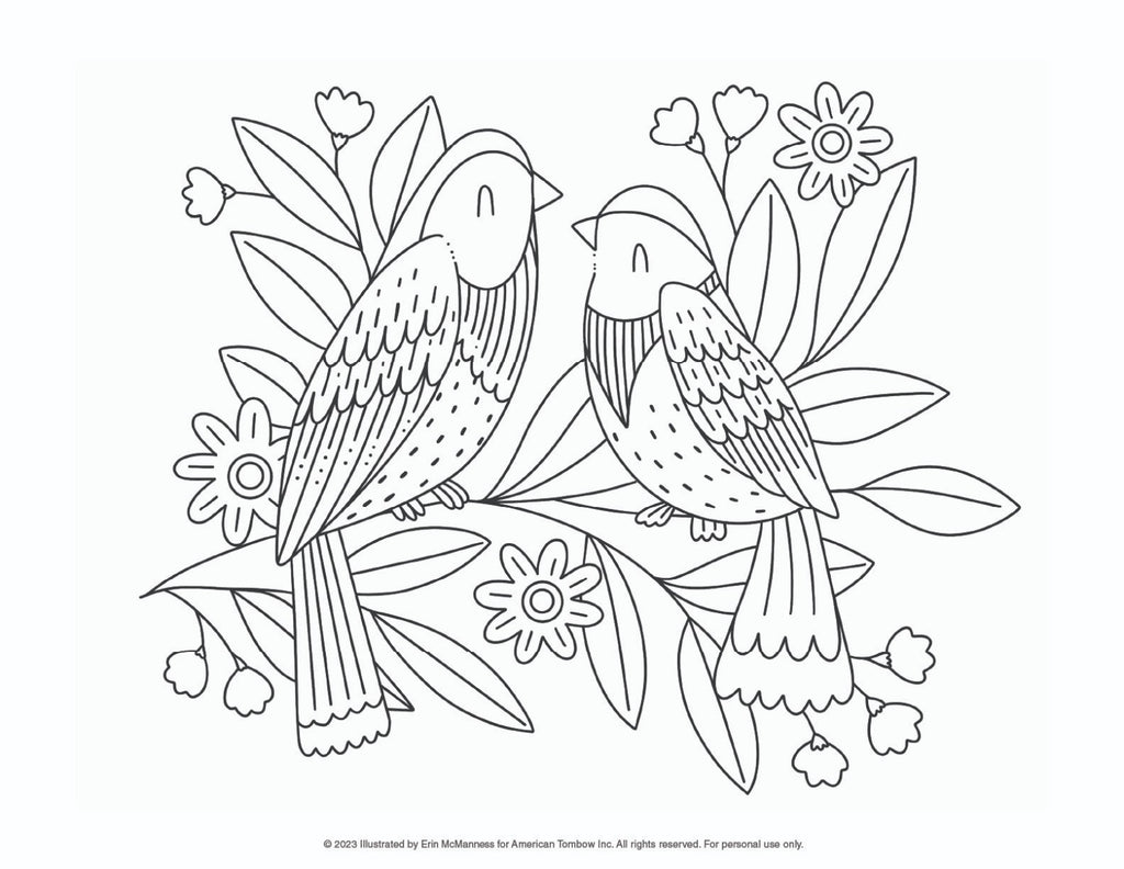 Birds and Flowers Coloring Page