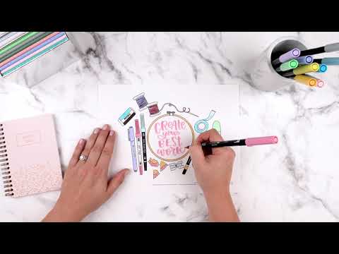 Dual Brush Pen Art Markers, Pastel, 10-Pack + Free Fudenosuke Brush Pen