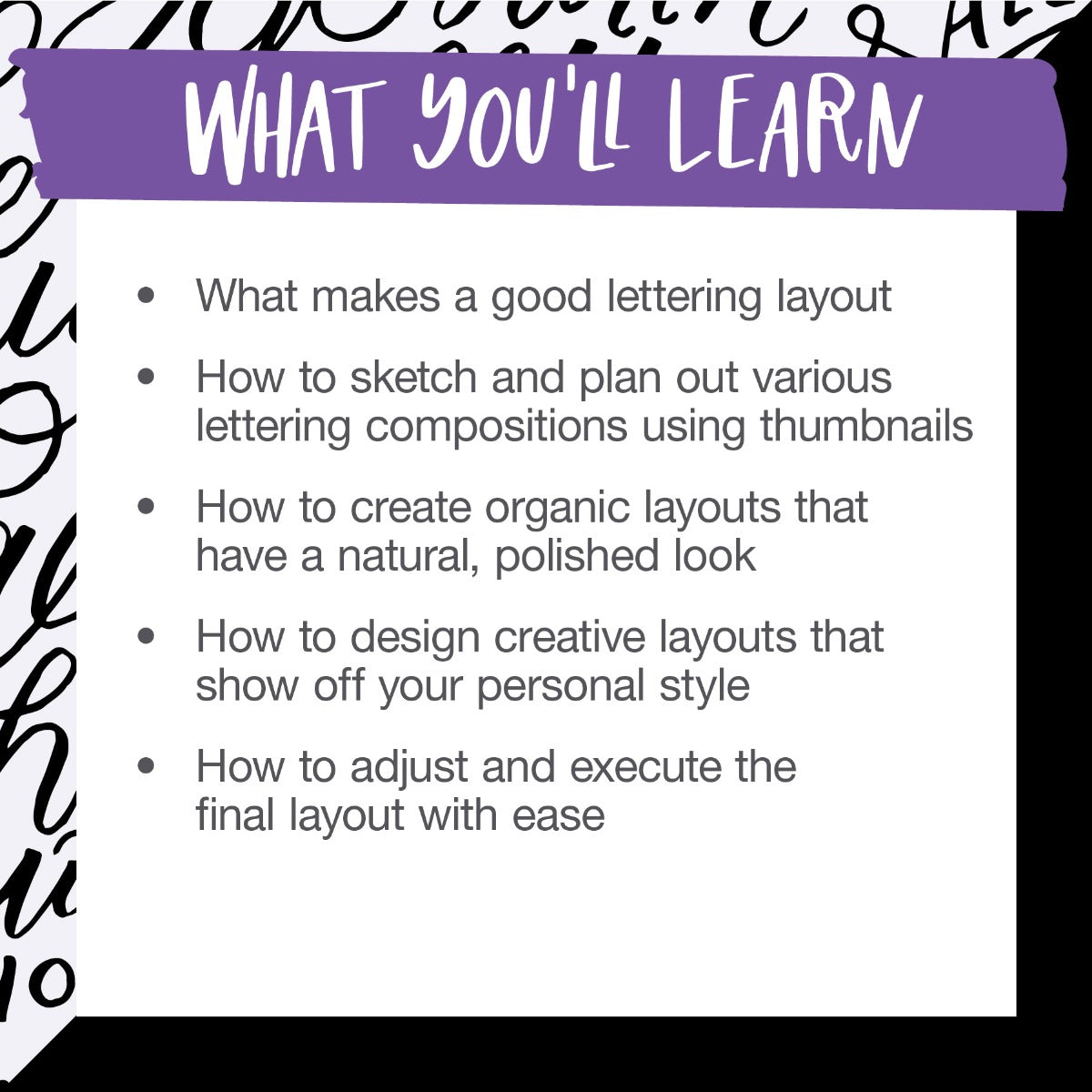 Picture listing what will be taught in the workshop.