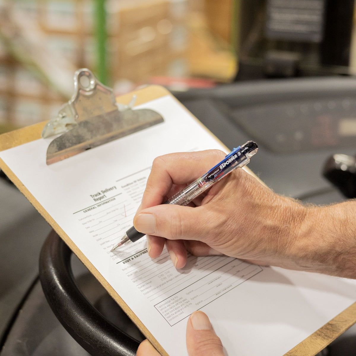 MONO Reporter 3-Color Retractable Ballpoint Pen, Clear, Black, Blue & Red Ink, 0.7mm