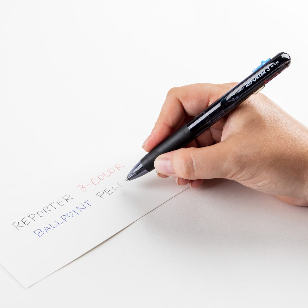 MONO Reporter 3-Color Retractable Ballpoint Pen, Smoke, Black, Blue & Red Ink, 0.7mm