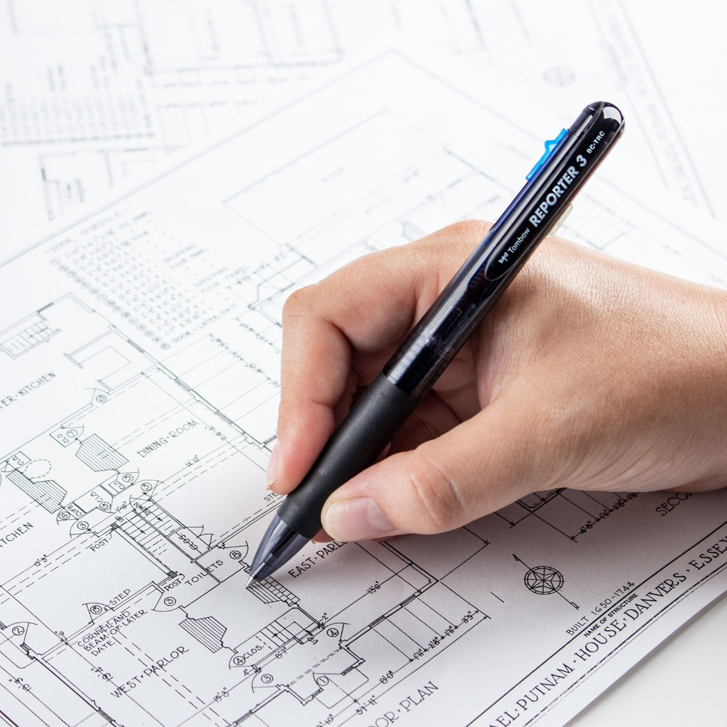 MONO Reporter 3-Color Retractable Ballpoint Pen, Smoke, Black, Blue & Red Ink, 0.7mm