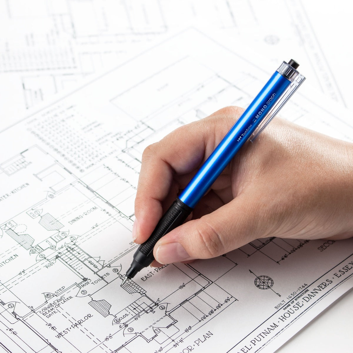 MONO Graph Lite Ballpoint Pen, Light Blue, Black Ink, Refillable