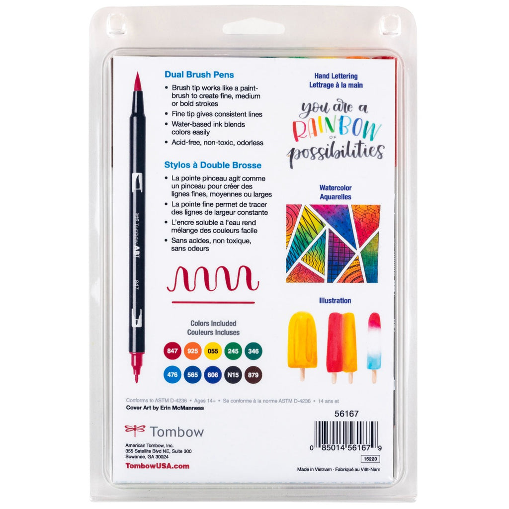 Dual Brush Pen Art Markers, Primary, 10-Pack