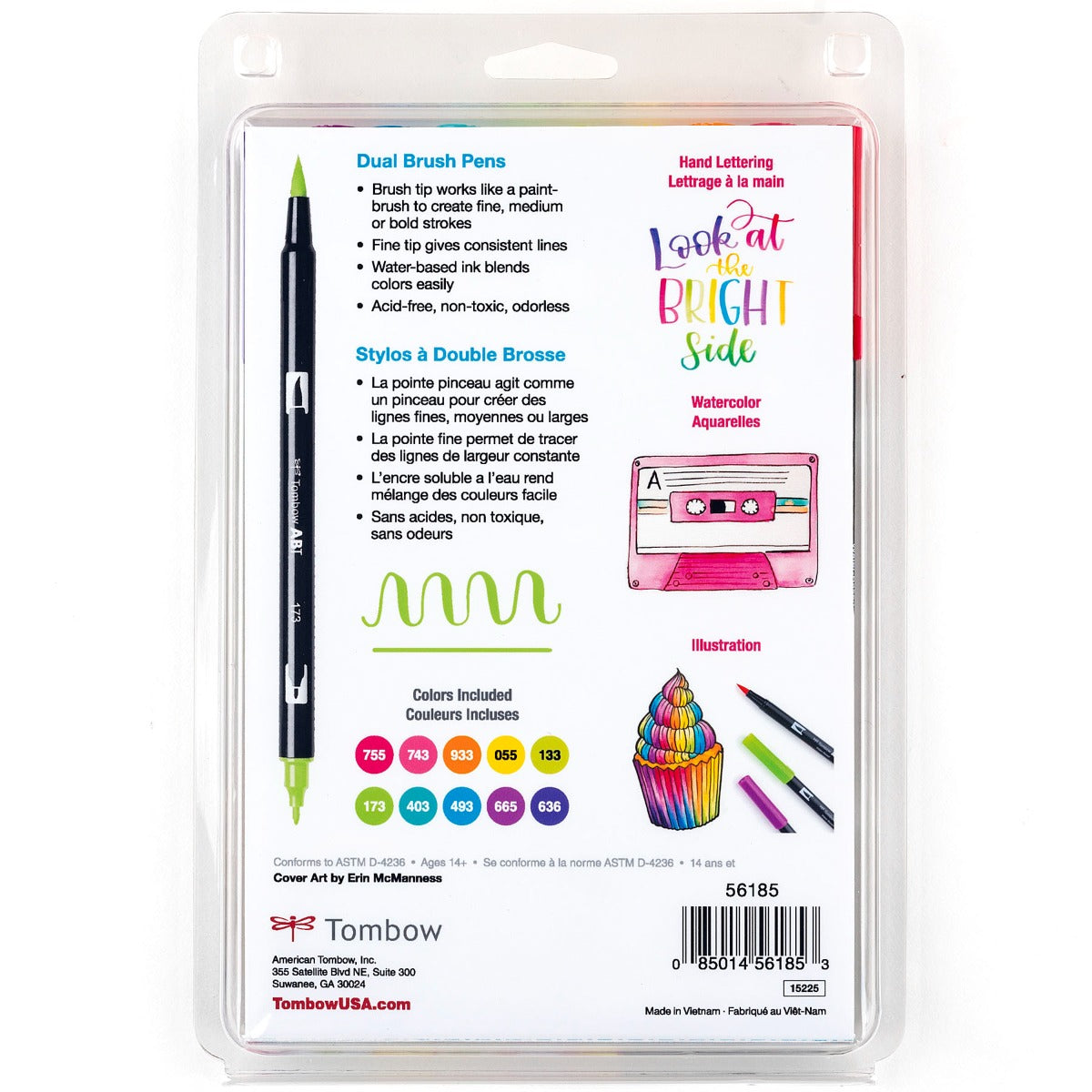 Dual Brush Pen Art Markers, Bright, 10-Pack