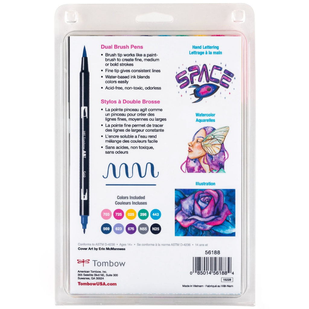 Dual Brush Pen Art Markers, Galaxy, 10-Pack