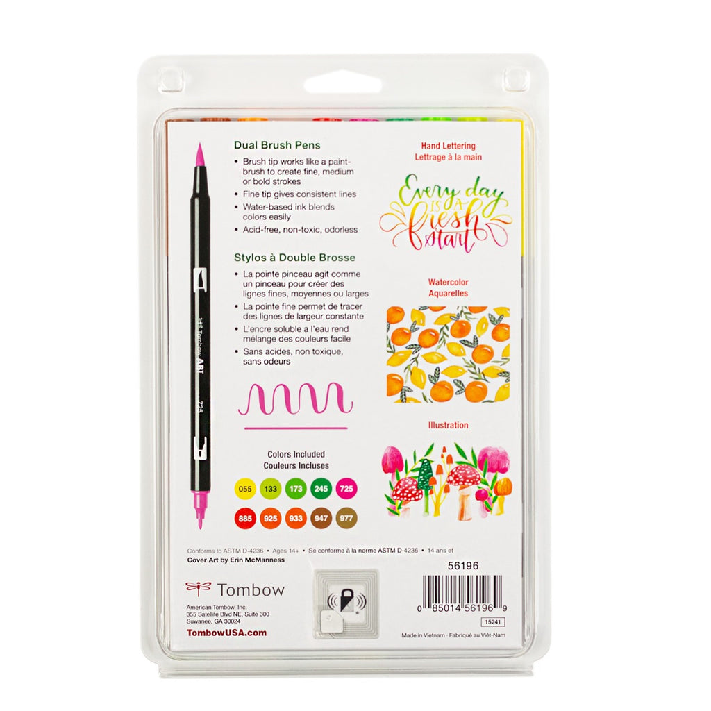 Dual Brush Pen Art Markers, Citrus, 10-Pack