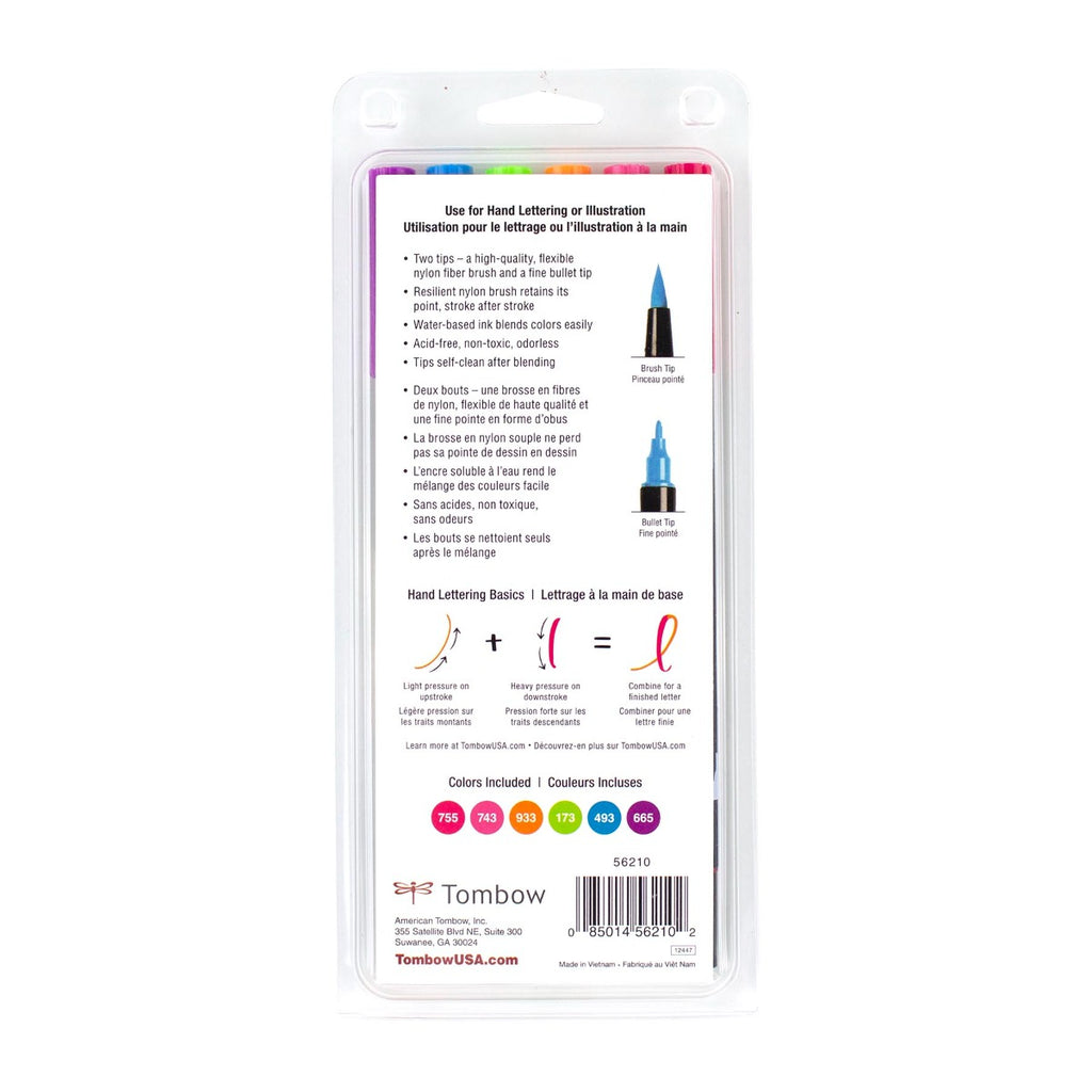 Dual Brush Pen Art Markers, Bright, 6-Pack