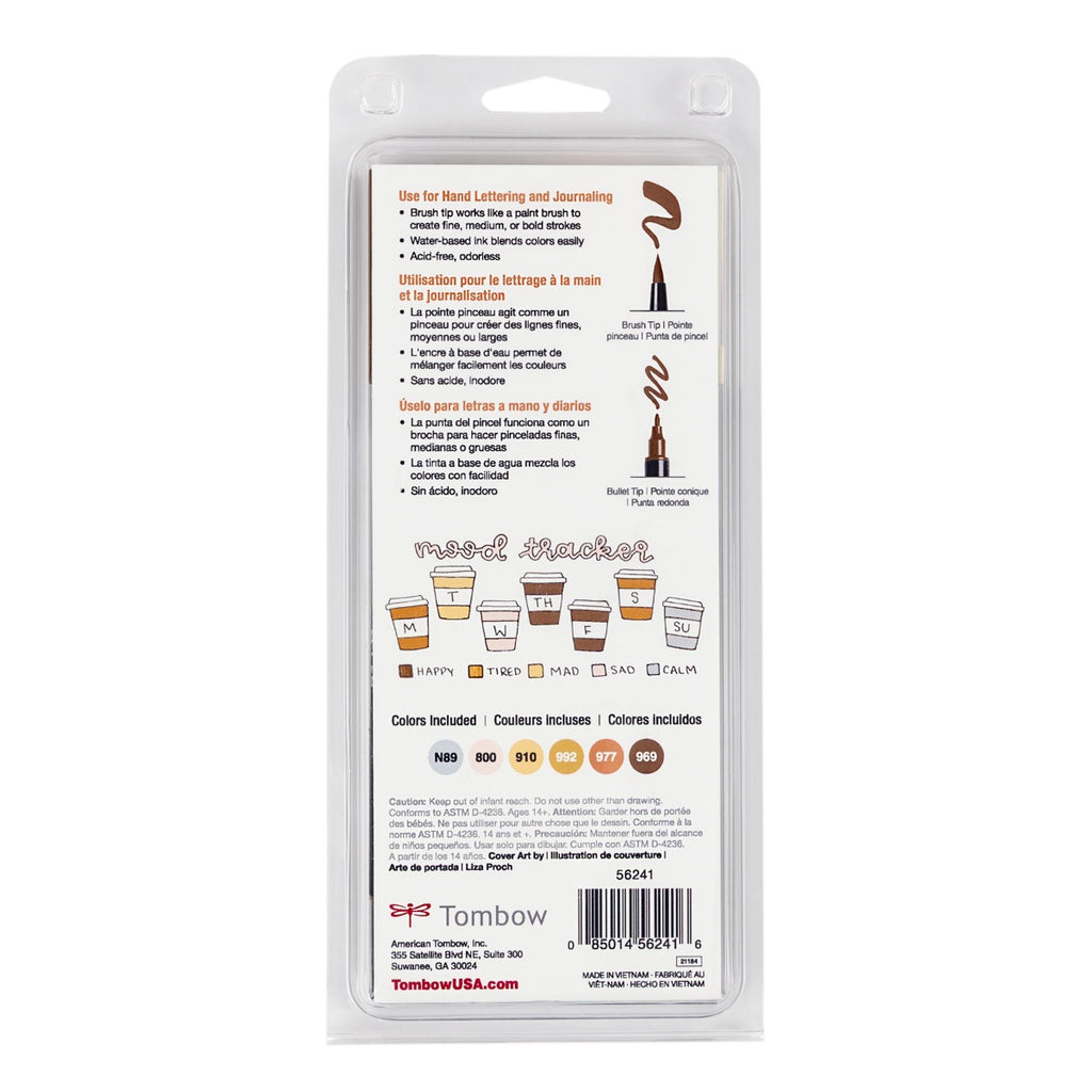 Dual Brush Pen Art Markers, Coffee Break, 6-Pack