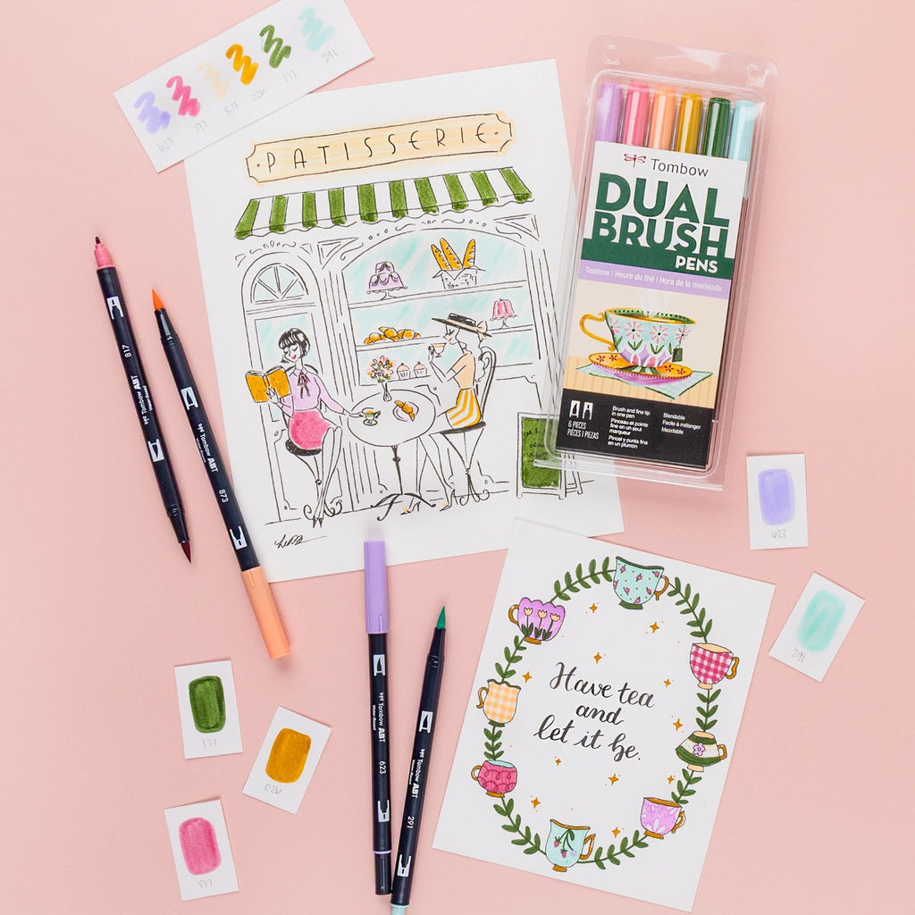 Dual Brush Pen Art Markers, Teatime, 6-Pack