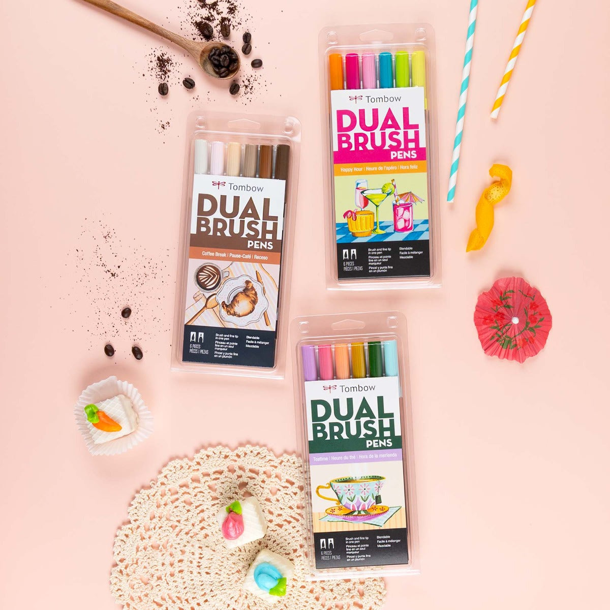 Dual Brush Pen Art Markers, Teatime, 6-Pack