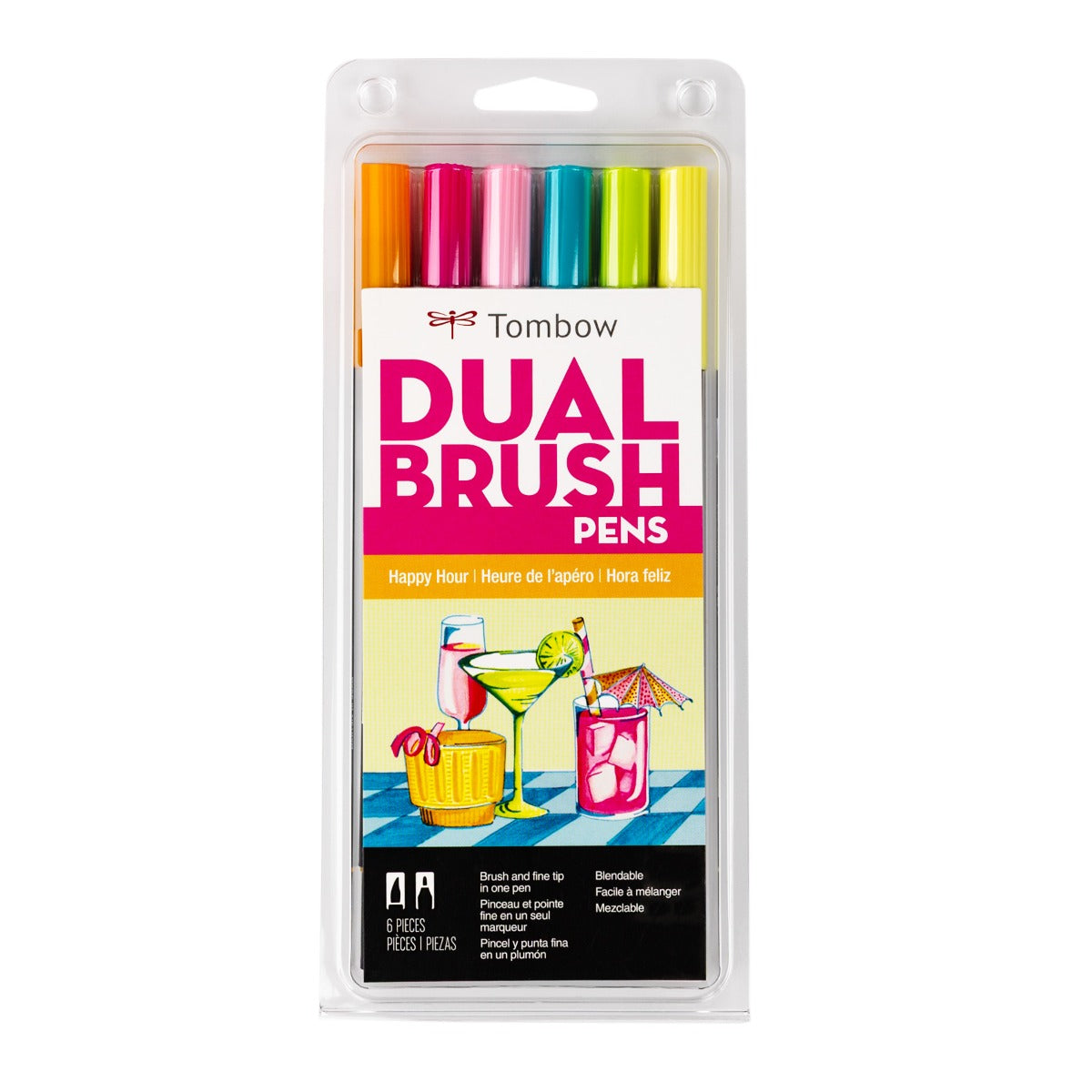 Dual Brush Pen Art Markers, Happy Hour, 6-Pack