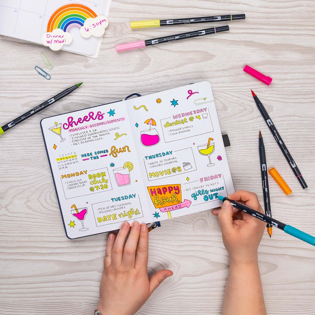 Dual Brush Pen Art Markers, Happy Hour, 6-Pack