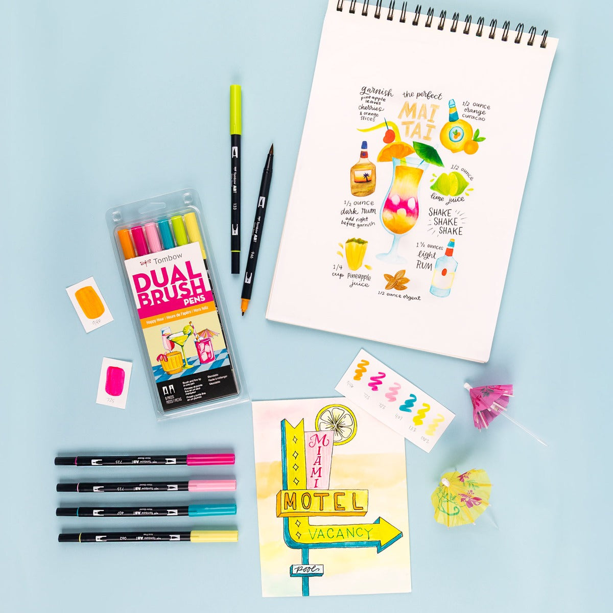 Dual Brush Pen Art Markers, Happy Hour, 6-Pack